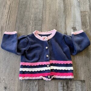 Gymboree Navy Cardigan with Pink and White Trim